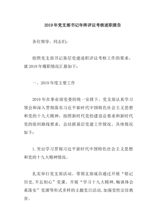 2019年党支部书记年终评议考核述职报告.docx