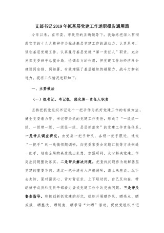 支部书记2019年抓基层党建工作述职报告通用篇.docx