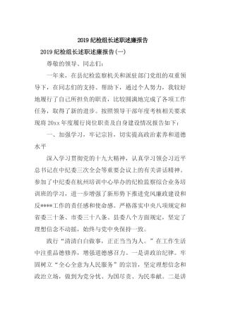 2019纪检组长述职述廉报告.docx