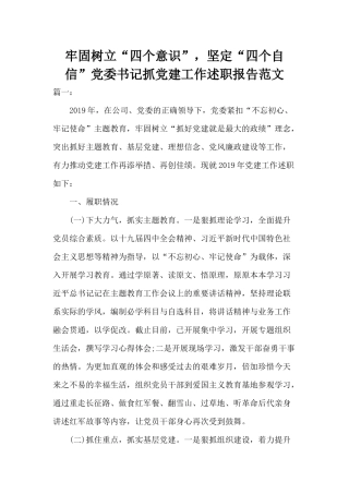 牢固树立“四个意识”坚定“四个自信”党委书记抓党建工作述职报告范文.docx