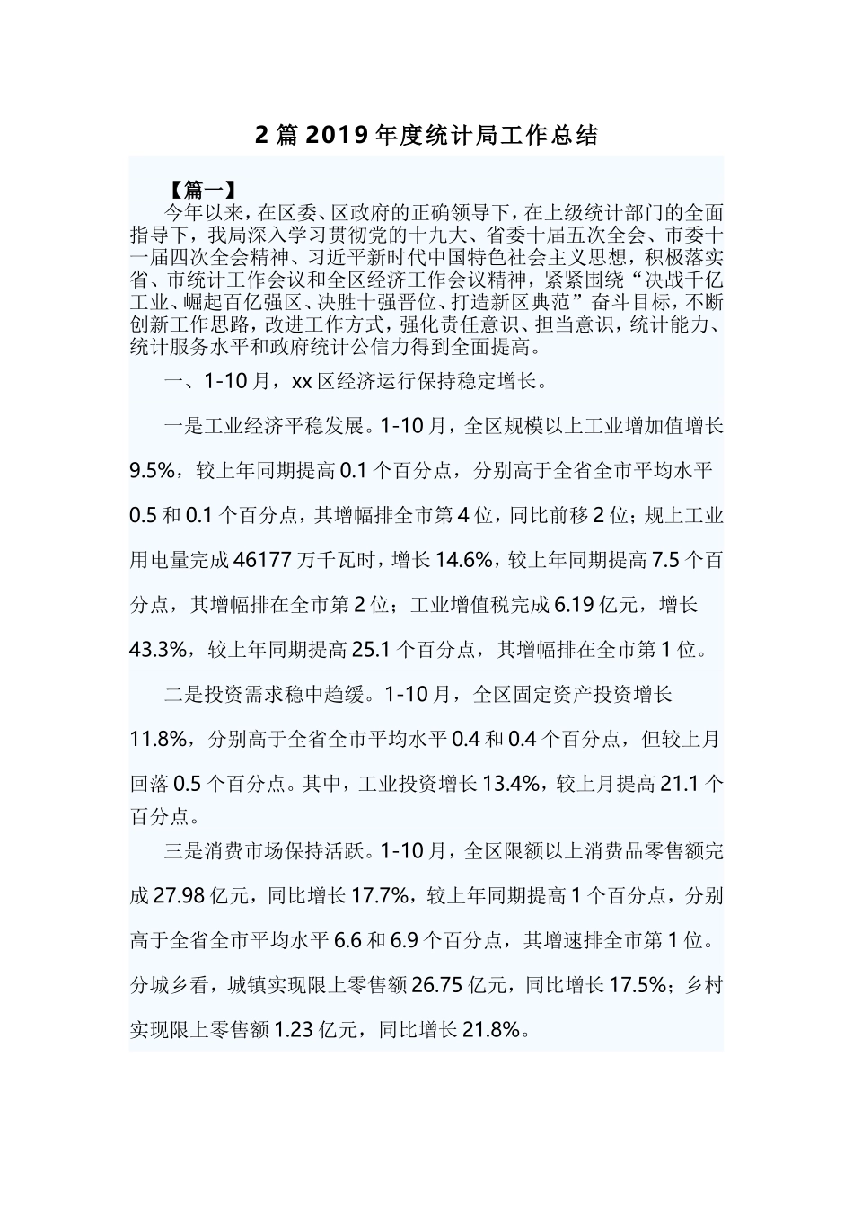 2篇2019年度统计局工作总结.doc_第1页