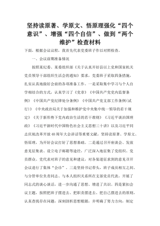 坚持读原著、学原文、悟原理强化“四个意识”、增强“四个自信”、做到“两个维护”检查材料.docx