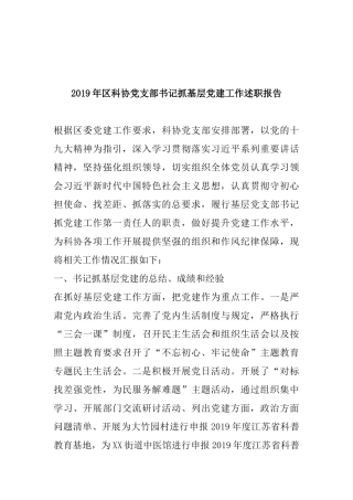 2019年科协党支部书记抓基层党建工作述职报告.docx