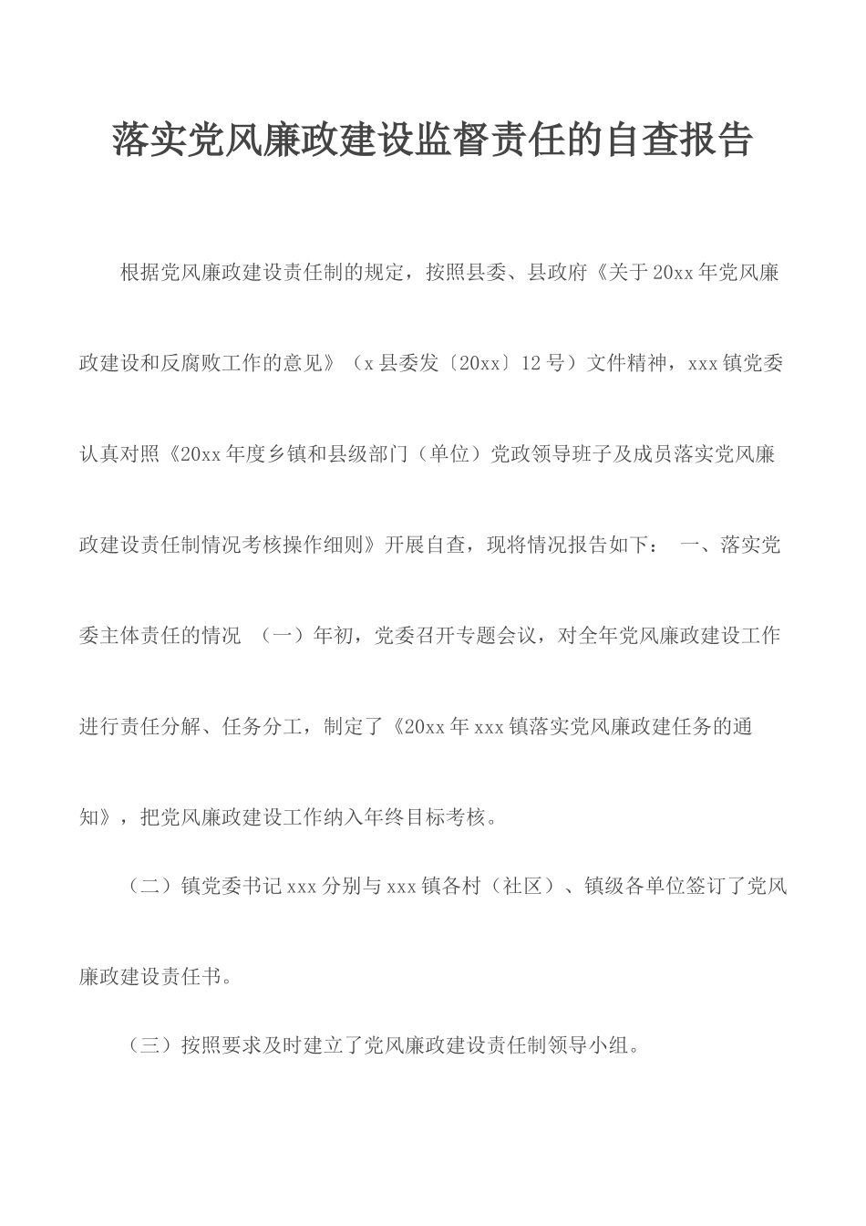 落实党风廉政建设监督责任的自查报告.docx_第1页