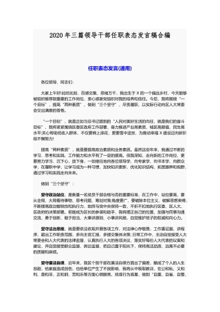 2020年三篇领导干部任职表态发言稿合编.docx
