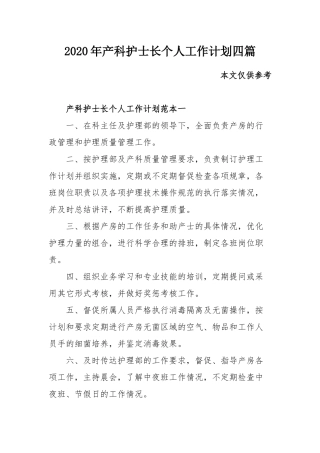 2020年产科护士长个人工作计划四篇.docx
