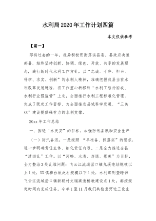 水利局2020年工作计划四篇.docx