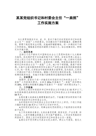 某某党组织书记和村委会主任“一肩挑”工作实施方案.doc
