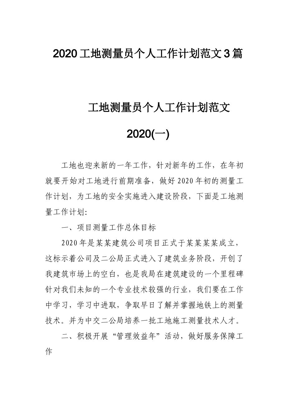2020工地测量员个人工作计划范文3篇.docx_第1页