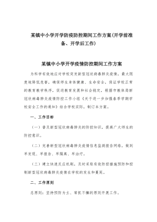 某镇中小学开学防疫防控期间工作方案(开学前准备、开学后工作).docx