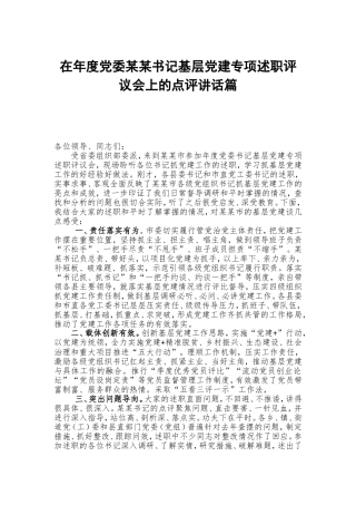 在年度党委某某书记基层党建专项述职评议会上的点评讲话篇.doc