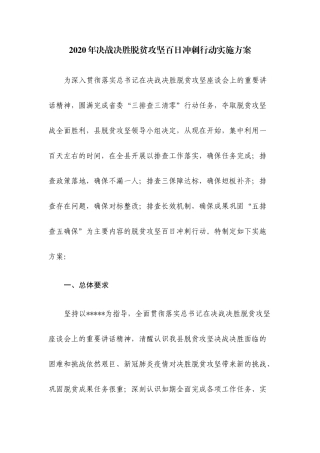 2020年决战决胜脱贫攻坚百日冲刺行动实施方案.docx