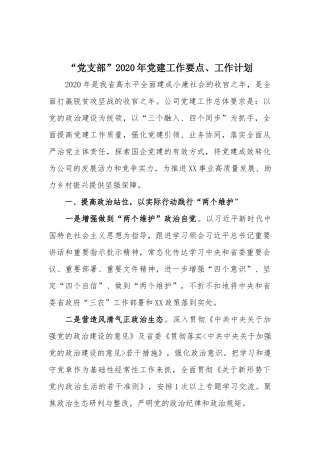 “党支部”2020年党建工作要点、工作计划.docx