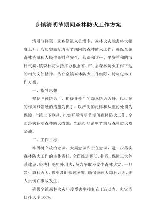 乡镇清明节期间森林防火工作方案.doc