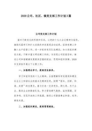 2020公司、社区、镇党支部工作计划3篇.docx