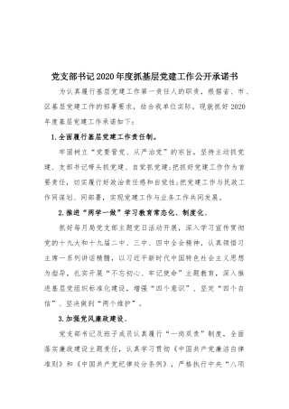 党支部书记2020年度抓基层党建工作公开承诺书.docx