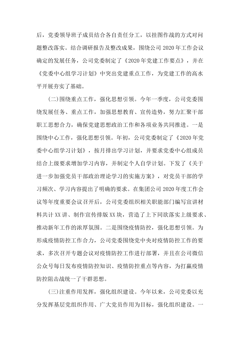 公司党委2020第一季度党建工作自查报告.docx_第2页
