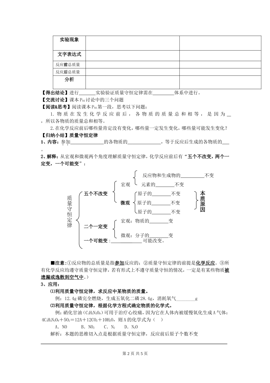 部审人教版九年级化学上册教案课题1 质量守恒定律.doc_第2页