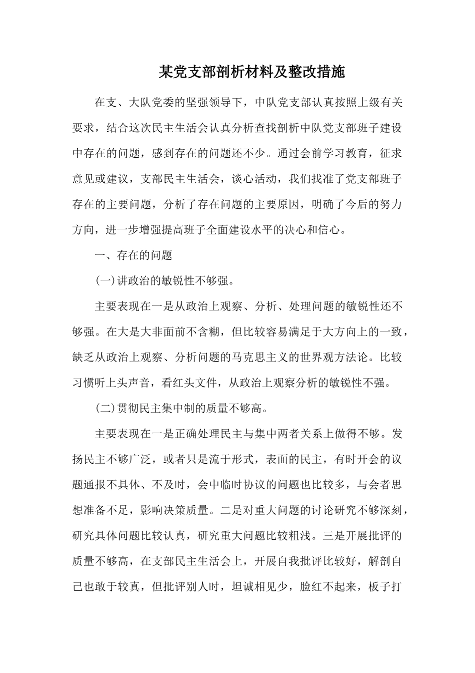 某党支部剖析材料及整改措施.docx_第1页
