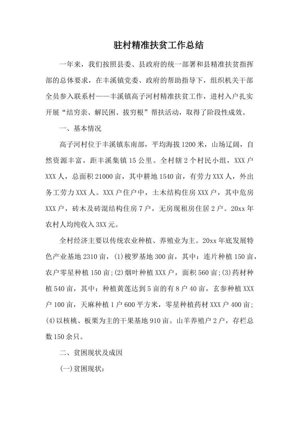 驻村精准扶贫工作总结.docx_第1页