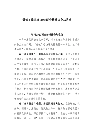 最新4篇学习2020两会精神体会与收获.docx