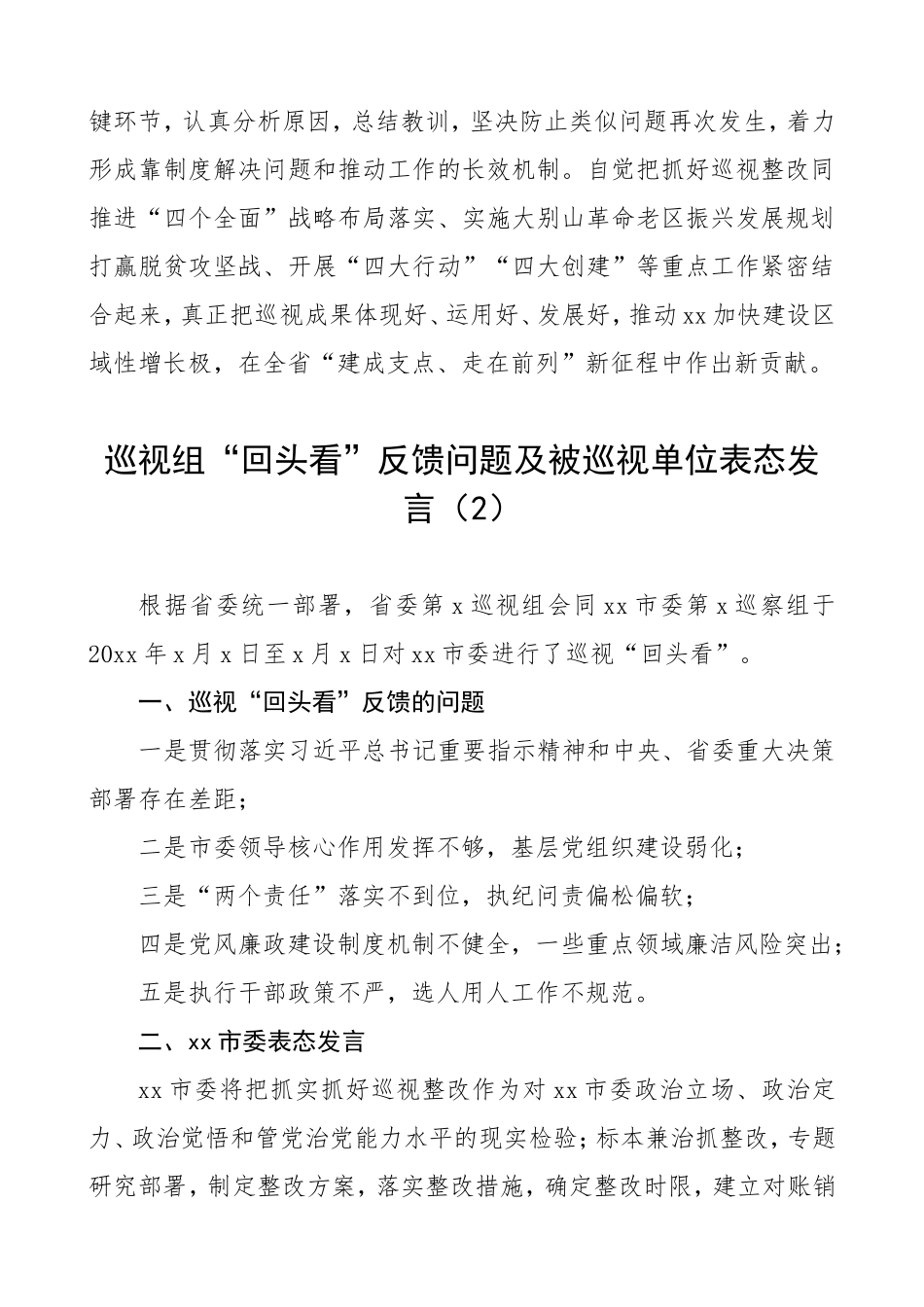 3篇巡视组“回头看”反馈问题及被巡视单位表态发言.doc_第2页