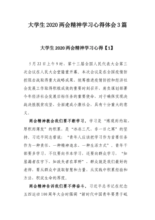 大学生2020两会精神学习心得体会3篇.docx