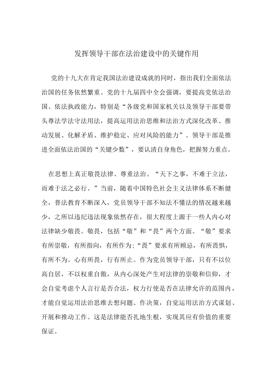 发挥领导干部在法治建设中的关键作用总结报告.docx_第1页