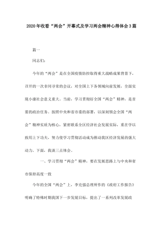 2020年收看“两会”开幕式及学习两会精神心得体会3篇.docx