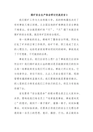 煤矿安全生产体会研讨交流发言3.docx