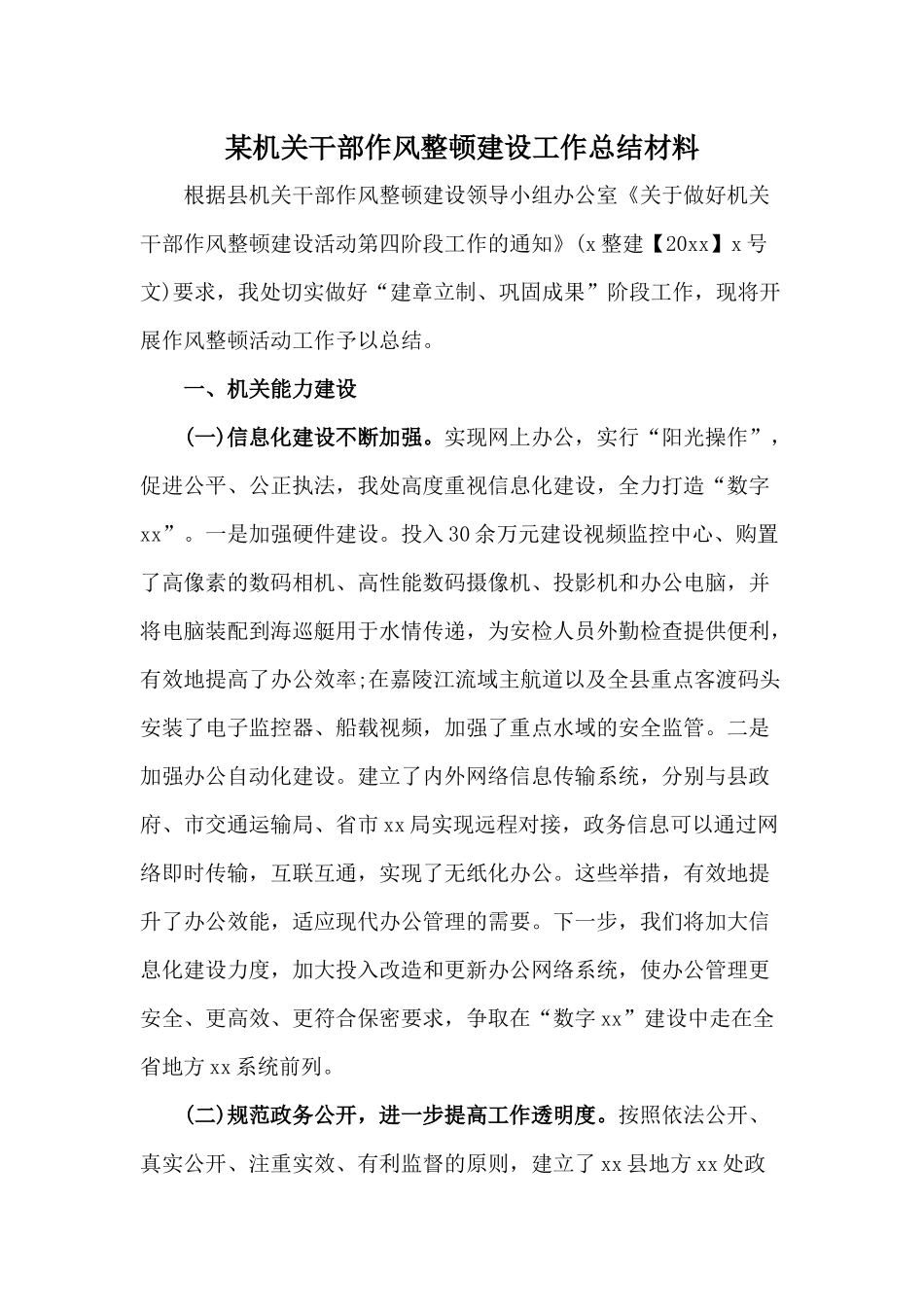某机关干部作风整顿建设工作总结借鉴材料.docx_第1页