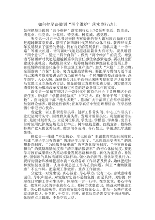 如何把坚决做到“两个维护”落实到行动上总结材料.doc