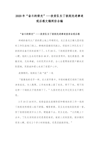 2020年“奋斗的荣光”---扶贫队长丁铁刚先进事迹观后感文稿两份合编.docx
