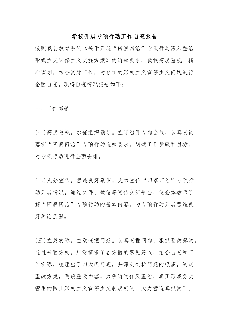 学校开展专项行动工作自查报告.docx_第1页