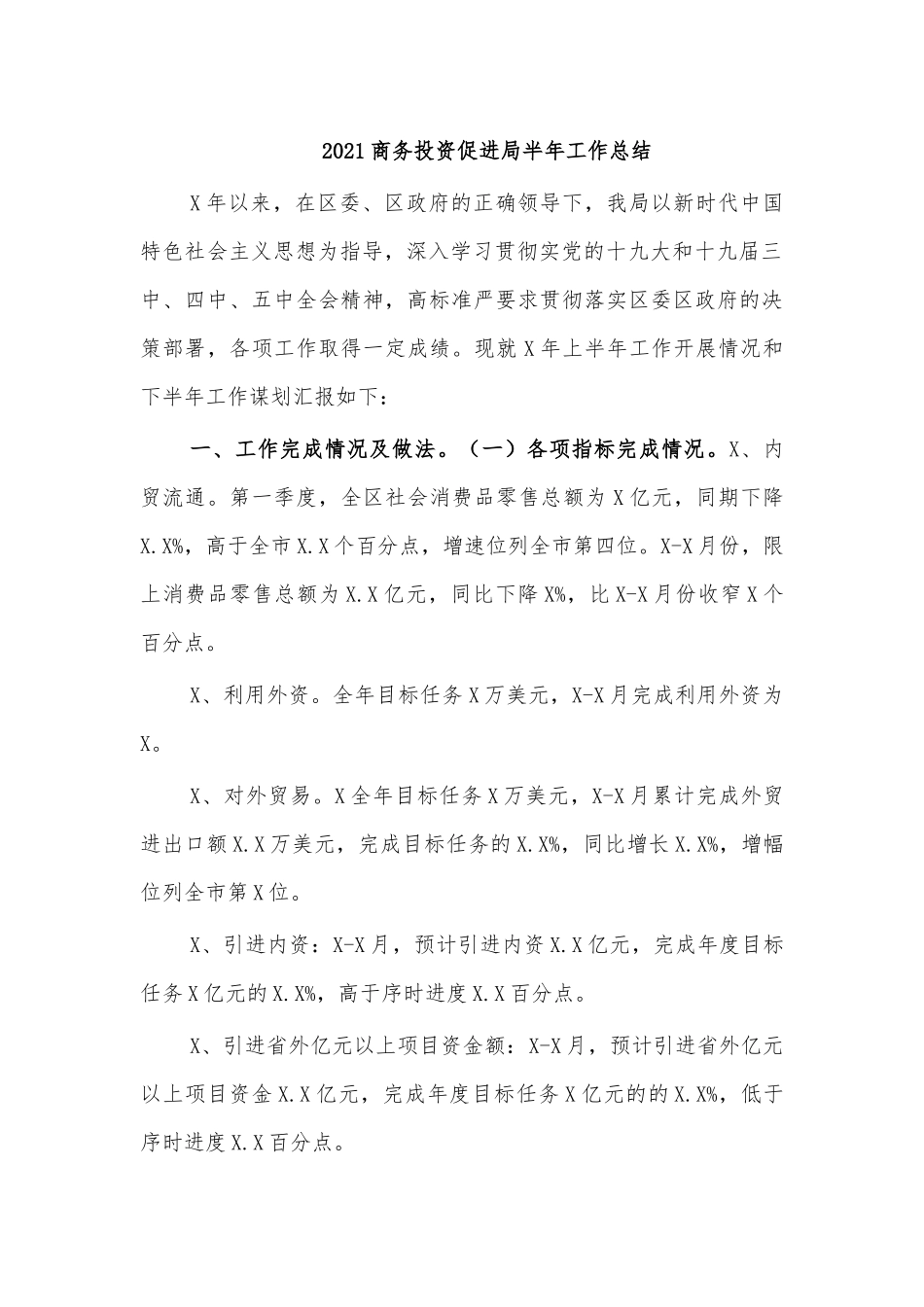 2021商务投资促进局半年工作总结.docx_第1页