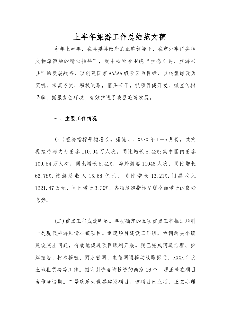 上半年旅游工作总结范文稿.docx_第1页