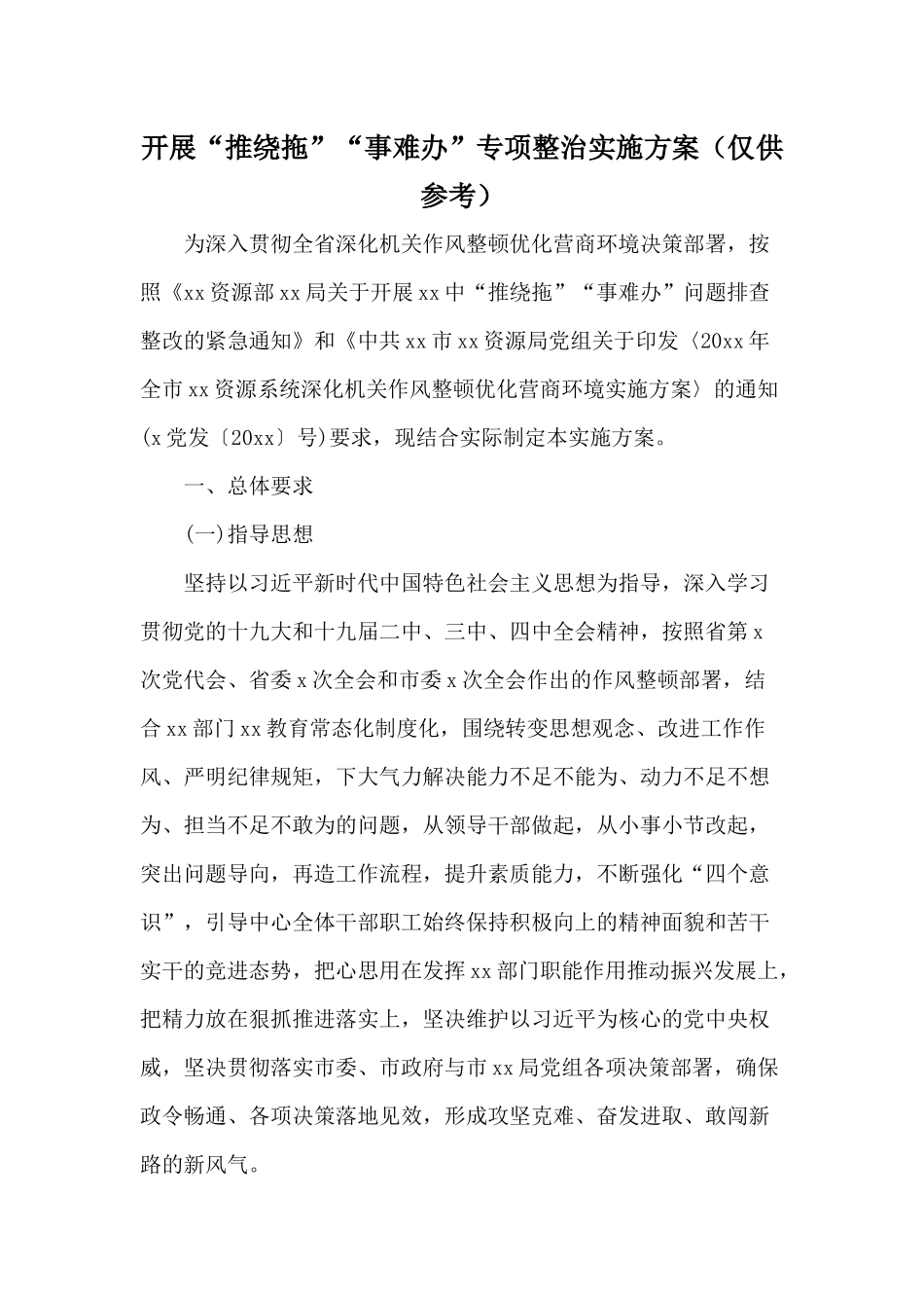 开展“推绕拖”“事难办”专项整治实施方案（仅供参考）.docx_第1页