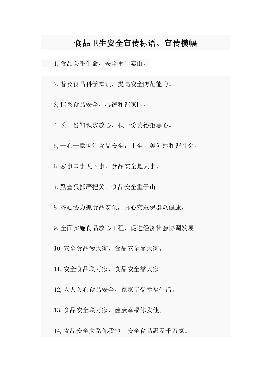 食品卫生安全宣传标语、宣传横幅.docx_第1页