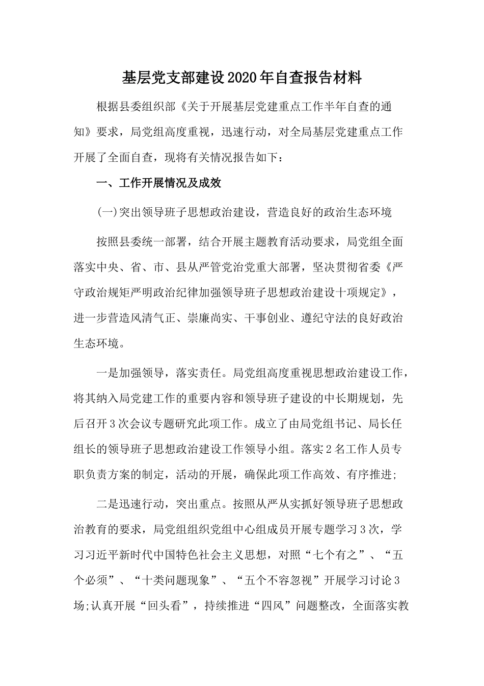 基层党支部建设2020年自查报告材料.docx_第1页