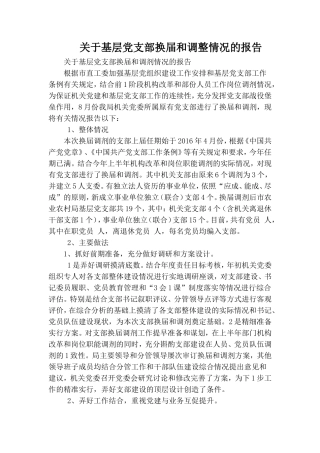 关于基层党支部换届和调整情况的报告.doc