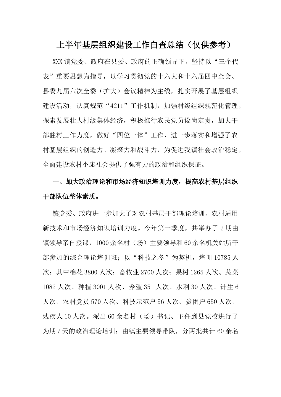 上半年基层组织建设工作自查总结（仅供参考）.docx_第1页