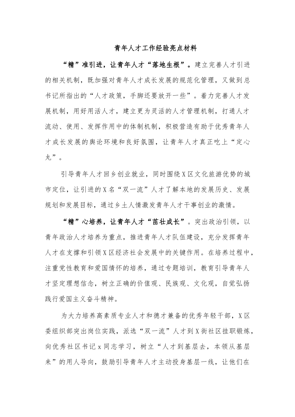 青年人才工作经验亮点材料.docx_第1页