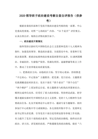 2020领导班子政治建设考察自查自评报告（供参考）.docx