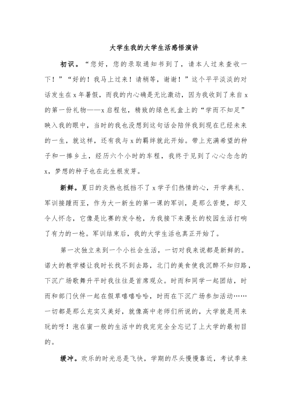 大学生我的大学生活感悟演讲.docx_第1页