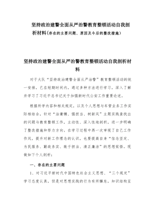 坚持政治建警全面从严治警教育整顿活动自我剖析材料(存在的主要问题、原因及今后的整改措施）.docx