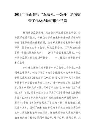2019年全面推行“双随机、一公开”消防监管工作总结调研报告三篇.doc