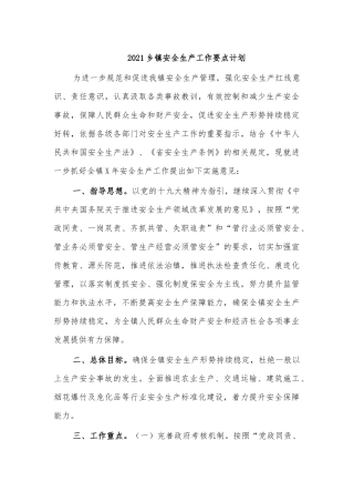 2021乡镇安全生产工作要点计划.docx