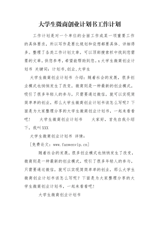 大学生微商创业计划书工作计划.doc
