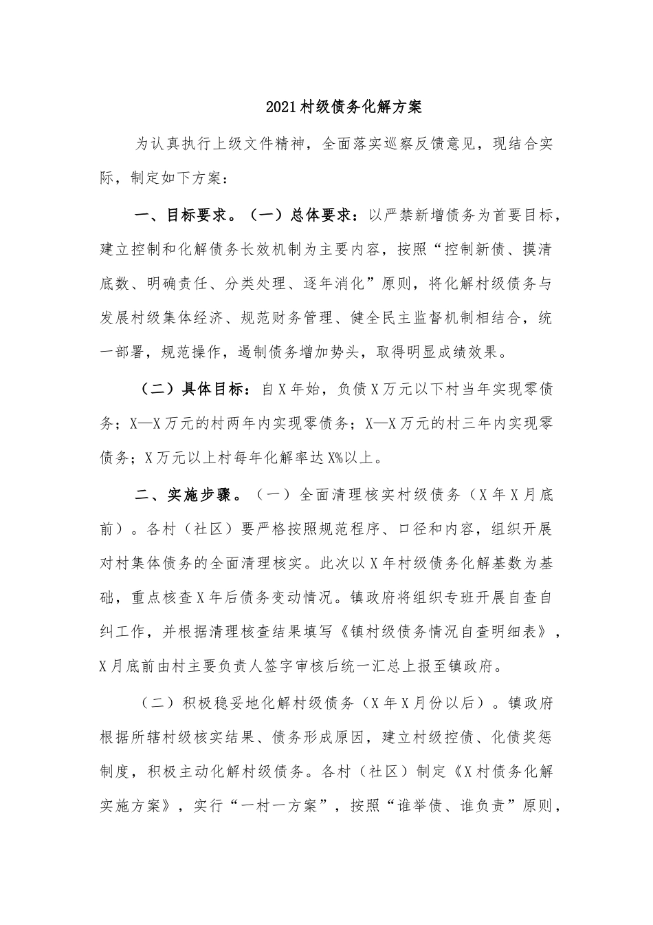 2021村级债务化解方案.docx_第1页