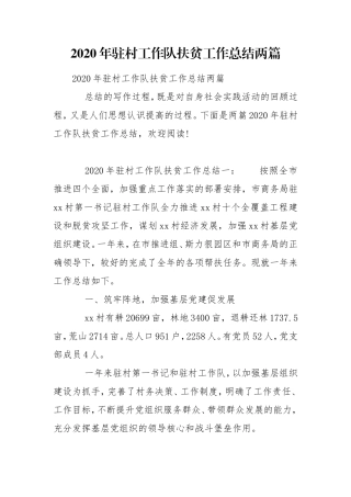 2020年驻村工作队扶贫工作总结两篇.doc